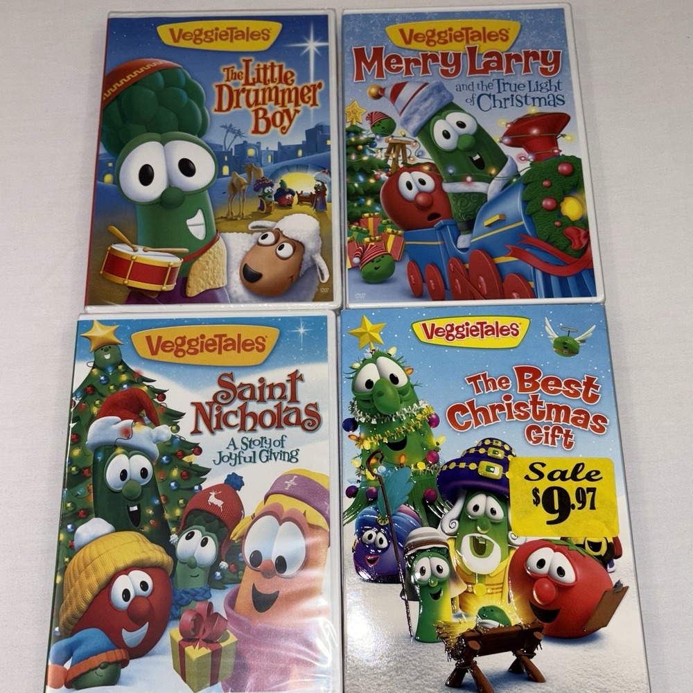 Veggie Tales DVD Lot (4) Kids Christian DVDs NEW Christmas Holiday Drummer Larry